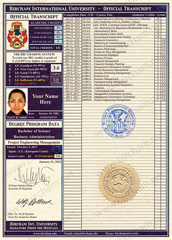 Transcrit - Certificat de Notes Transcrit - Certificat de Notes Bircham International University